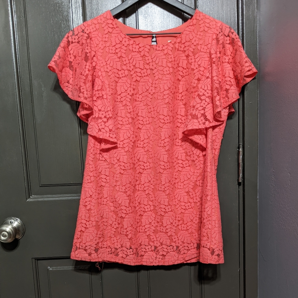 Merona Coral Lace Flutter Sleeve Top